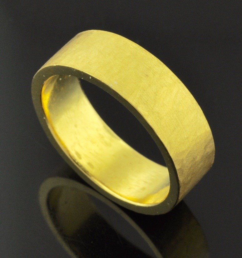 Pre-owned Luckyfinejewelry 24k Solid Yellow Gold Band Ring Hammer Hammered Design 7.50 Gram Handmade