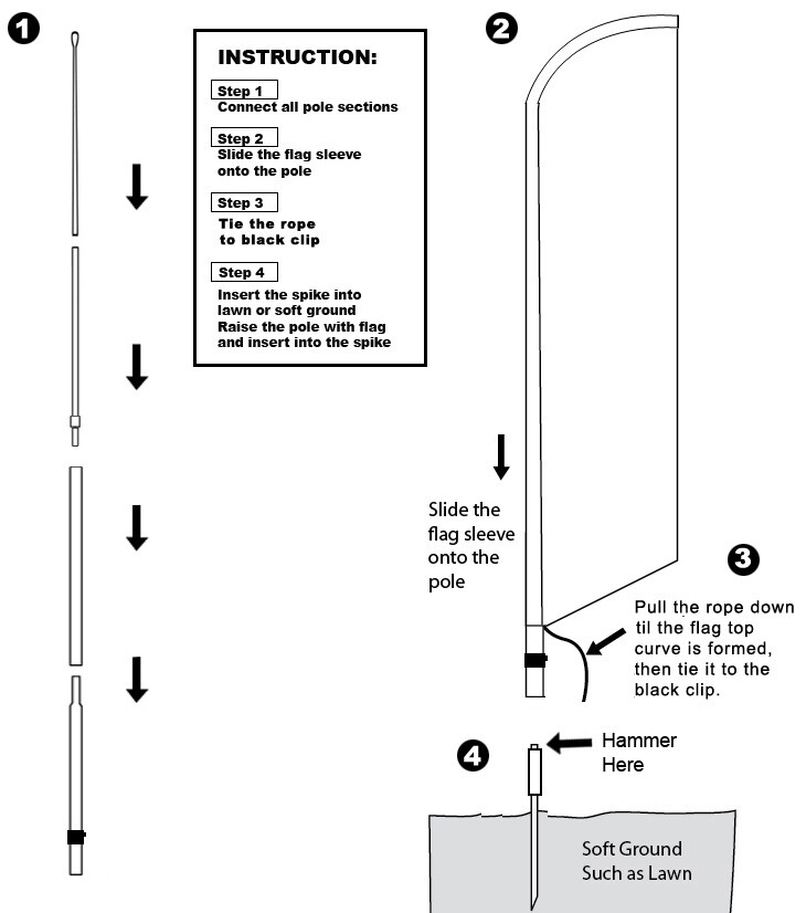 POLE + SPIKE kit for Swooper Feather Flag Windless or Flutter - HYBRID - 1 PACK