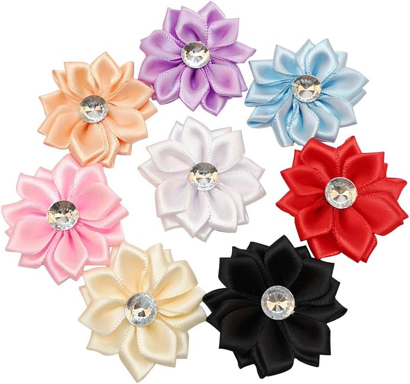 40Pcs Satin Ribbon Flowers Pearl Appliques Wedding DIY Craft Sewing Hair Bows