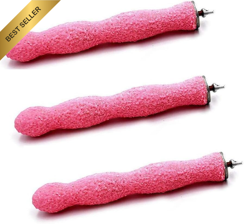 3Pcs Bird Perch, Pink, Emery, Parrot Perches for Large Birds, Nails, Standing Pe