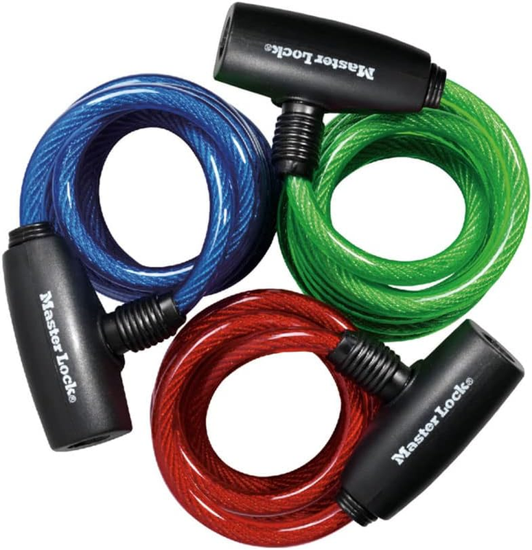 Bike Lock Cables with Key, Blue, Green, and Red 3-Pack of Keyed-Alike Bicycle Ca