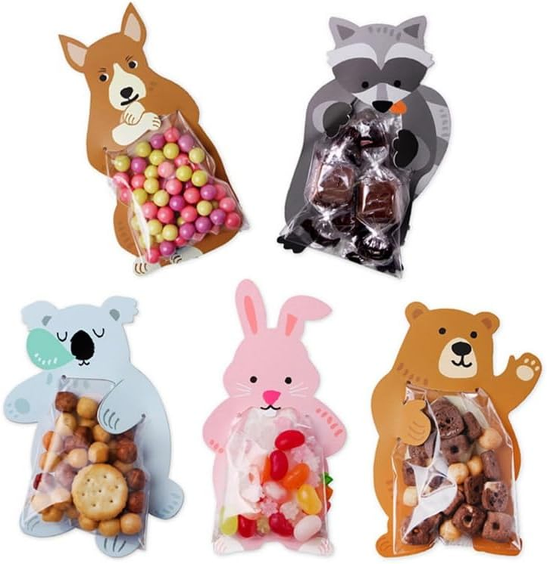 50 PCS Cute Cartoon Animal Cellophane Candy, Cookies Bags - DIY Biscuit Treat Ba