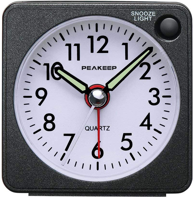 Peakeep Ultra Small, Battery Travel Alarm Clock with Snooze and Light, Silent W