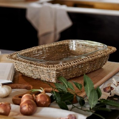 The White Company Glass & Seagrass Oven Dish Large Natural Clear Serving Display