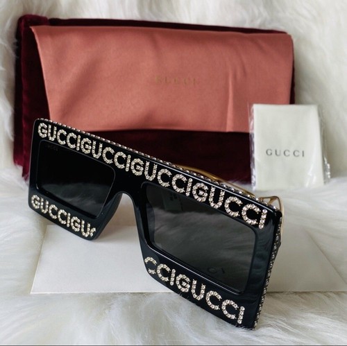 Pre-owned Gucci Hollywood Forever Sunglasses With  Print Swarovski Crystals In Silver