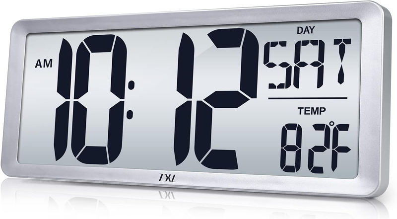 Large Digital Wall Clock with Backlight, 14.17" Battery Oper