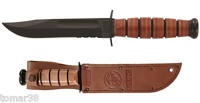 KA-BAR #1252 U.S.M.C. 3/4 SIZE COMBO EDGE FIGHTING UTILITY KNIFE w/ EGA SHEATH