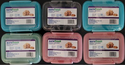 Plastic Snack Containers w/Lock Top Lids 6/Pk, Select: Mixed Colors or Pink