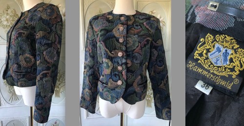 VTG HAMMERSCHMID GERMANY TAPESTRY BLACK FLORAL MULTICOLOR WOMEN'S JACKET EUC 36
