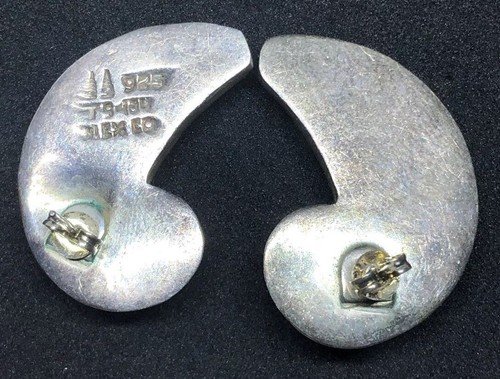 Vtg 1970s 80s TAXCO Mexico STERLING Silver 925 ONYX Pierces EARRINGS Two Trees