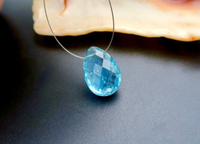 RARE GENUINE AAAA+ GEM BLUE RARE BRAZILIAN AQUAMARINE XL FACETED BRIOLETTE BEAD