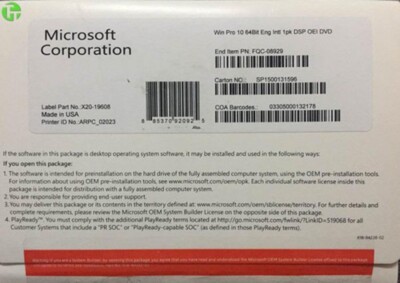 Microsoft Windows 10 Pro 64Bit ENGLISH DVD & Key Operating System New Sealed