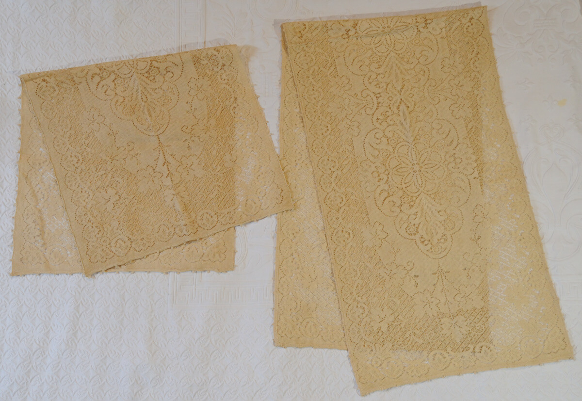 Pair Vintage Unused Tan Cotton Quaker Lace 16 x 57 & 17 x 34 Table Runners -New