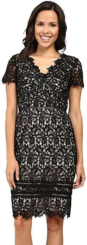NUE by Shani 241401 Womens V-Neck Lace Sheath Dress Black/Nude Size 10