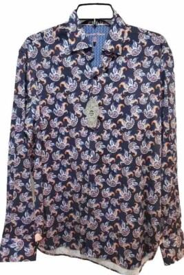 Visconti Black Men's SZ S LS Woven Stretch Button up Shirt Blue-Multi Paisley