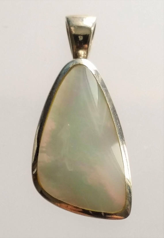 Vintage Sterling Silver MOP Pendant, Signed PB Mother Pearl Shell Charm Jewelry