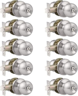 10 Pack Round Privacy Door Knob Bedroom Bathroom Satin Nickel