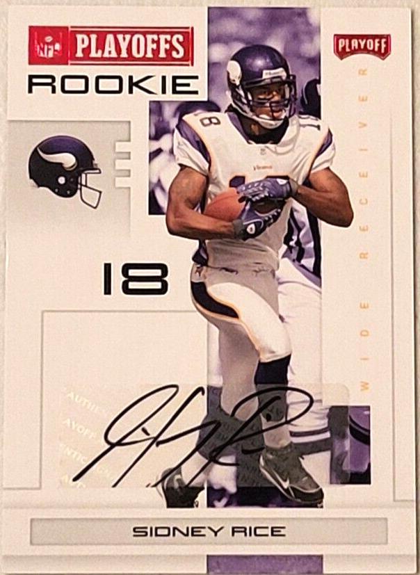 2007 Playoff NFL Playoffs - Sidney Rice #128 Red Signatures /25 (AU, RC ...