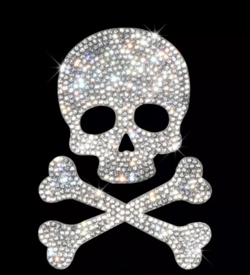 NEW 4  Crystal Silver Rhinestone Skull Crossbones Car Laptop Wall Decal Sticker
