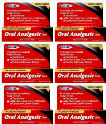 Lot Of 6 IODENT - MAXIMUM STRENGTH ORAL-A-GEL, BENZOCAINE 20%,Better then Orajel