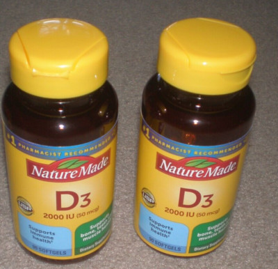 Nature Made Vitamin D3 2000 IU Supplement LOT Immune Bone Teeth 180 Softgel 3/27