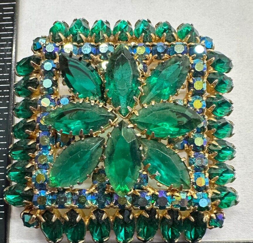 Flower Green Navette & Blue Aurora Rhinestone JULIANA