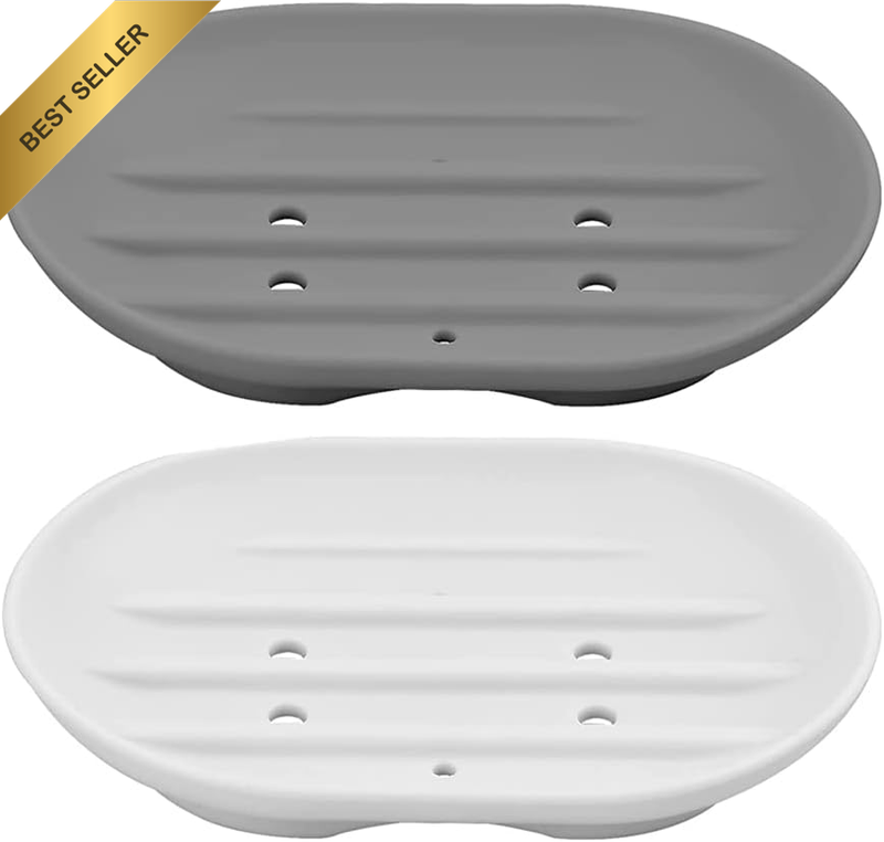 Silicone Soap Dish Tray and Sponge Holder, 2 Pack Soap Saver Easy to Clean. Bar