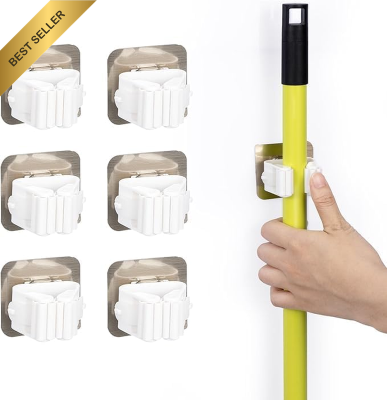 Mop and Broom Holder Wall Mount,6Pcs Anti-Slip Mop and Broom Holder Wall Mount B
