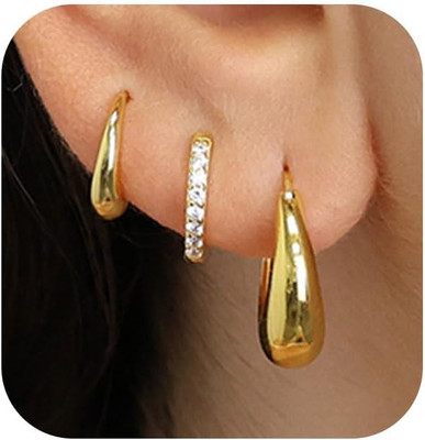 Small Gold Hoop Earrings Women Set of 3 Pair 14K Plated Gold Huggie Hoop 