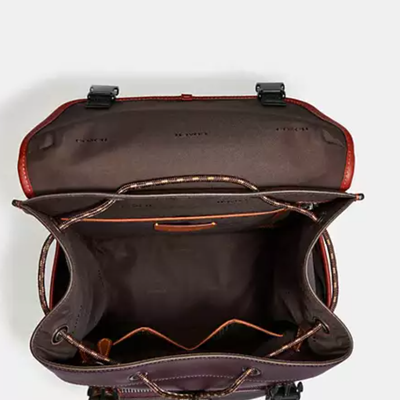 Pre-owned Coach Backpack Mens League Flap Large Leather Oxblood Red C5342 Laptop In Brown