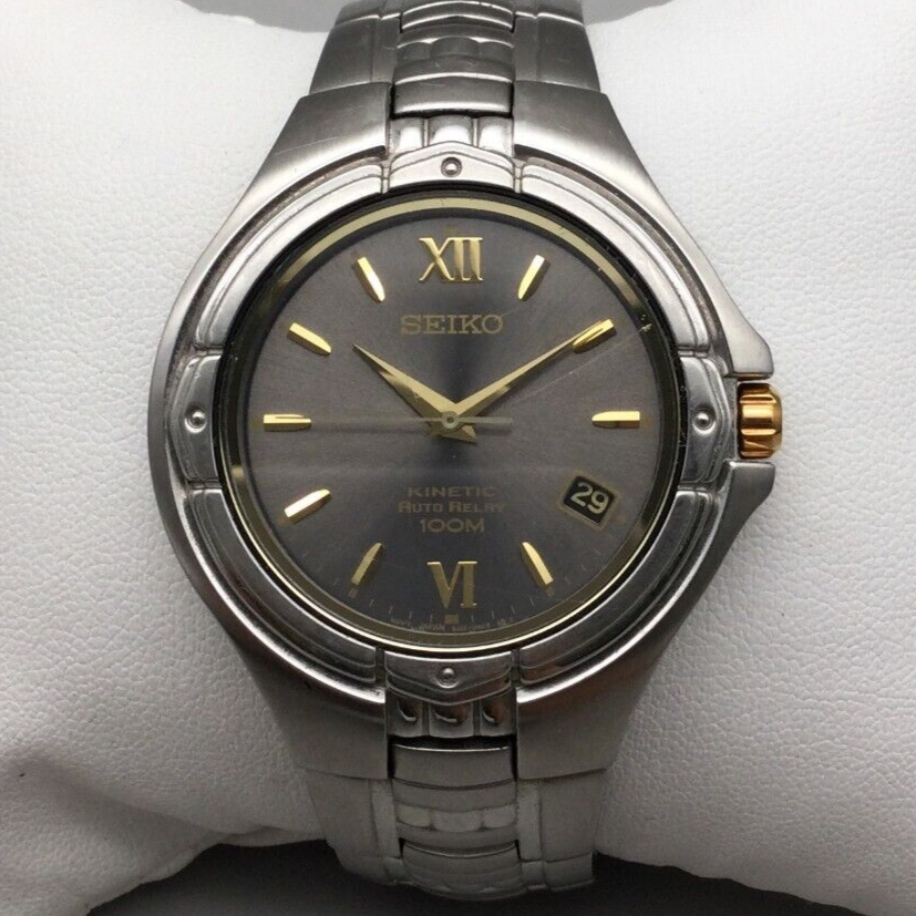 SEIKO Kinetic グレー アナログ 時計 セイコー 5M43-0B70