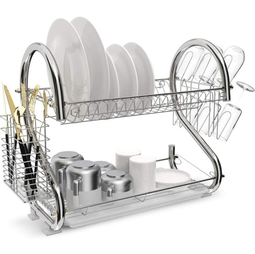 Scolapiatti da Appoggio 2 Ripiani Stoviglie Pensile Tazze Posate Vaschetta idea
