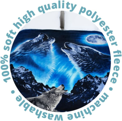 Wolf Fleece Blanket 75 x 90 inches Queen Size Super Soft Plush Throw for All