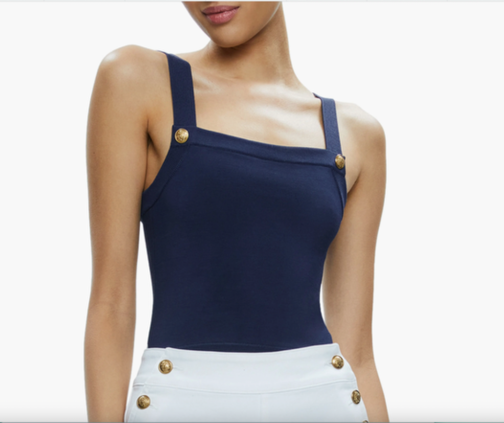Alice + Olivia Dandi Knit Tank INDIGO/Engraved Buttons/ XS