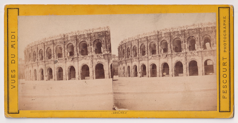 Stereo Fescourt - NÃ®Mes Les ArÃ¨Nes - Vintage Albumen Print C.1870