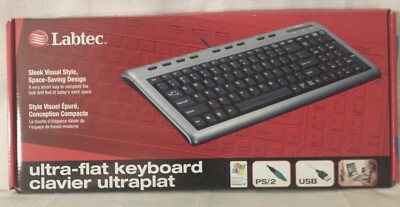 Logitech Labtec  Ultra-Flat Keyboard.  Wired USB + PS/2. 967486-0403 NIB