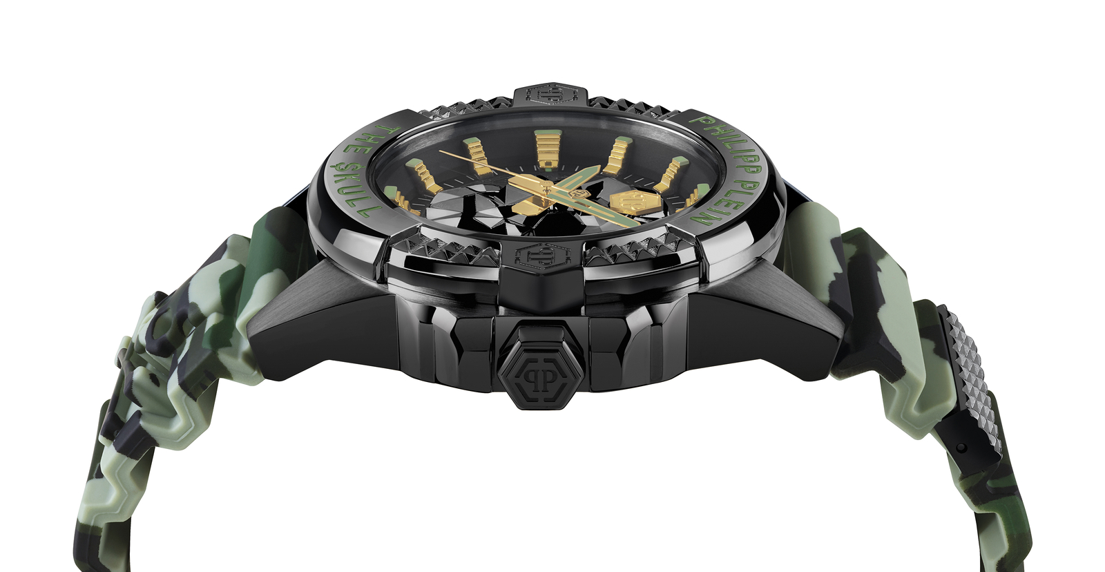 Pre-owned Philipp Plein Men's Watch Pwaaa0821 The Skull Green Camouflage