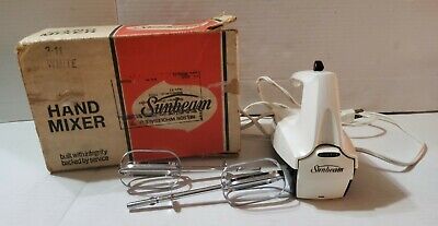 Vintage Sunbeam 3-11 Mixmaster Hand Mixer White 3 Speed Working Original Box 