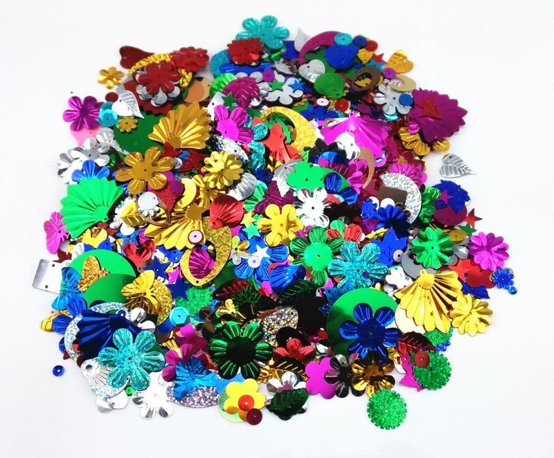 100 Gram Mixed Sequins and Spangles Craft Supplies, Assorted Shapes, Color and S