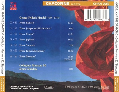 SIMON STANDAGE / COLLEGIUM MUSICUM 90 HANDEL AND THE ORATORIO FOR CONCERTS NEW C