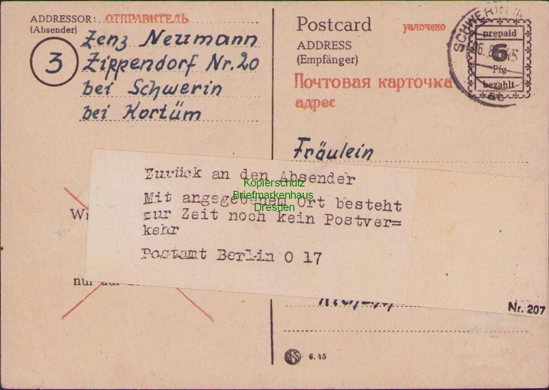 B14948 Sbz Notganzsache Mecklenburg P 896 Schwerin Nach Breslau Mit ZurÃ¼Ck Auf