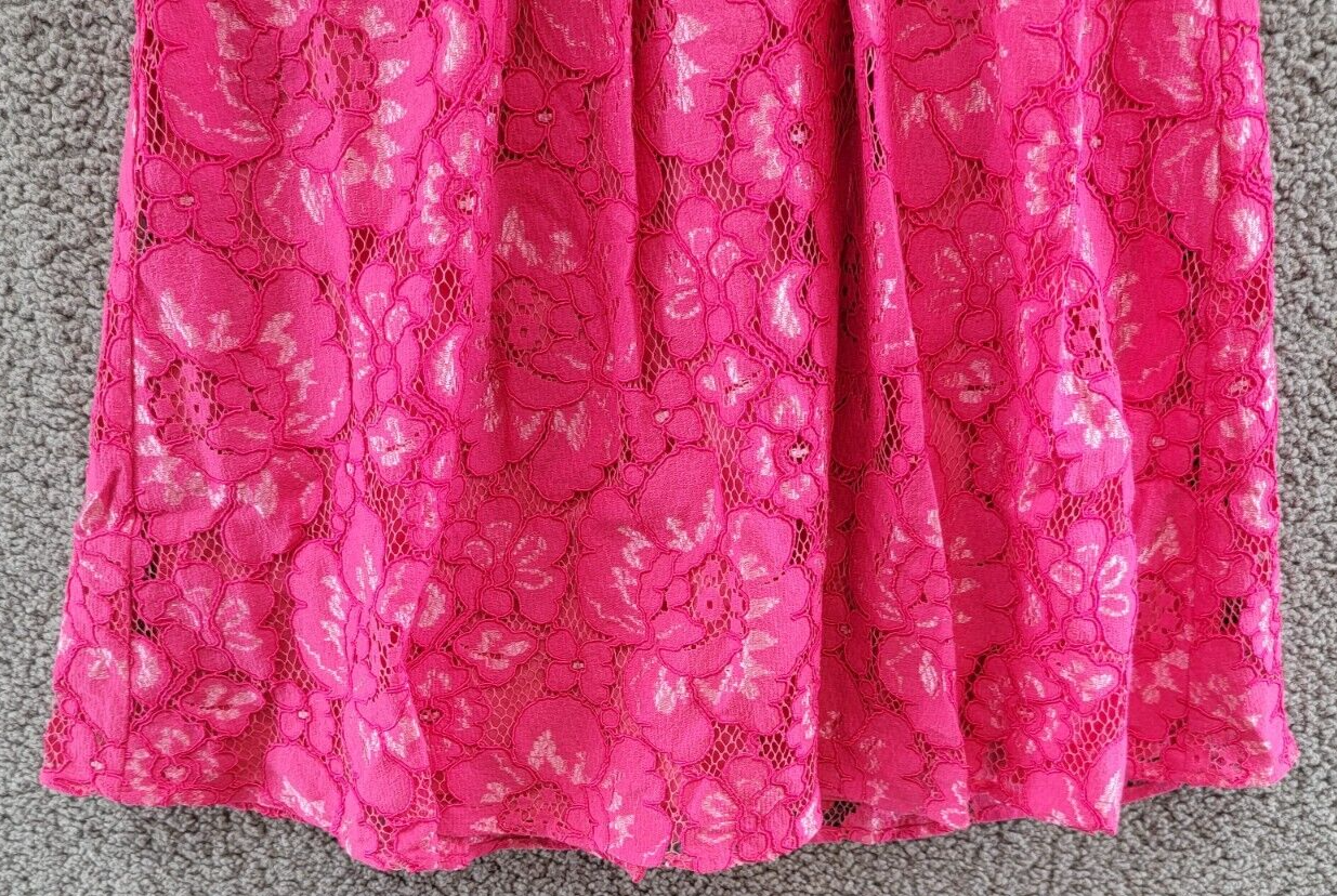 WAYF Plaza Lace Mini Dress Women's S Magenta Round Neck Zip Closure Short Sleeve - Picture 3 of 12