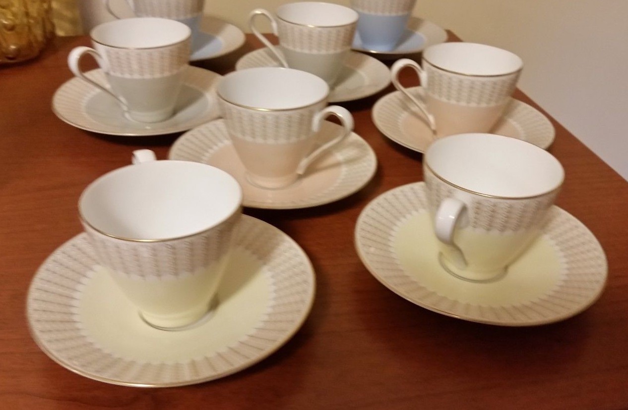 Rosenthal Germany Bettina Demitasse Cup/Saucer-Set of 8-Pastels w/Leaf Border