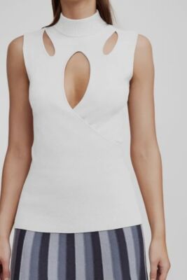 $220 Acler Women's Ivory Barry High-Neck Cut-Out Tank Top Size AU 14 / US 10