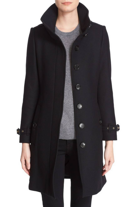 New Burberry Women Gibbsmoore Wool Blend Belted Trench Coat Black Size 0 NWT