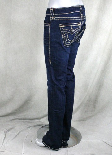 Pre-owned True Religion Jeans Women's Billy Super T Straight Retribution Natural Stitch In Blue