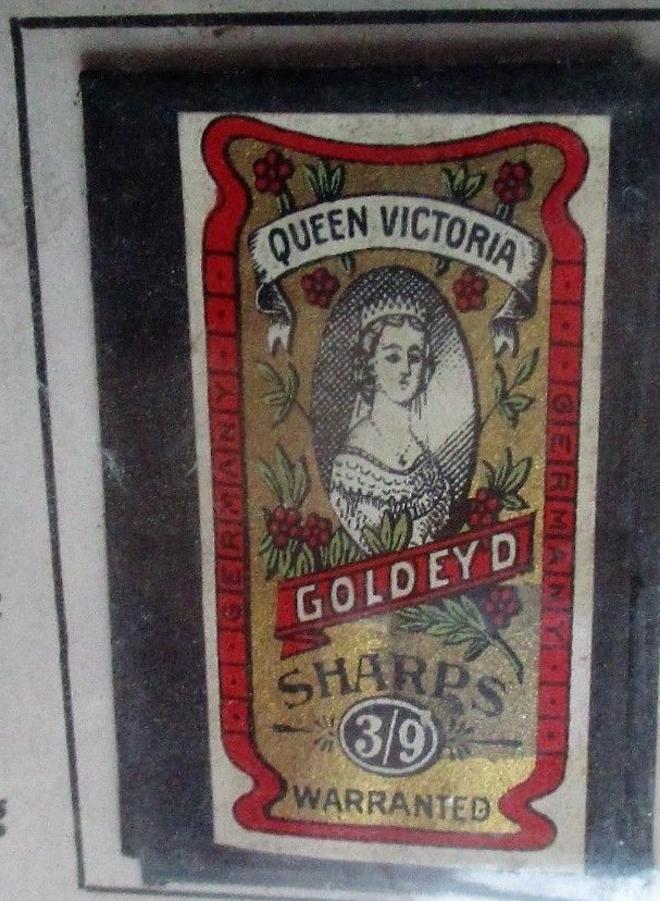Antique Stott Briquets Advertising Card Queen Victoria Gold Ey'd Sharps Needles