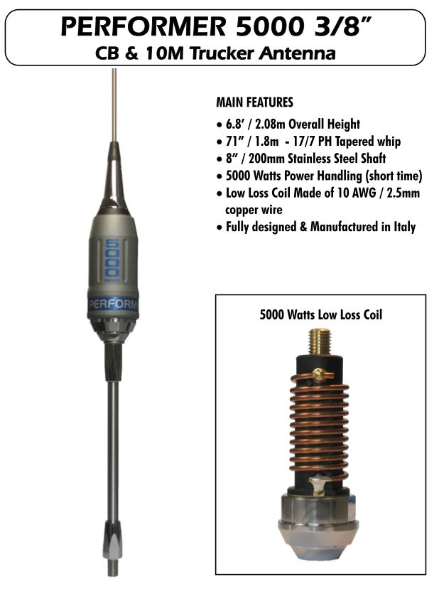 Sirio Performer 5000 3/8 10m & CB Mobile Trucker Antenna