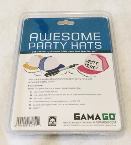 GAMA GO Awesome Party Hats 8 Multicolor Paper Party Hats New In Package