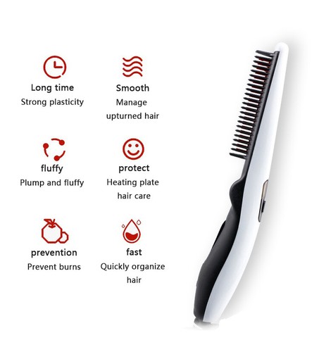 Beard Straightener Brush for Men Ceramic & Ionic Hair Anti-Scald Hot Comb Gift